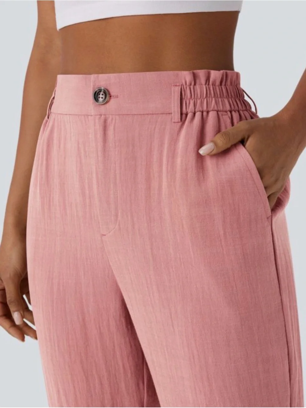 HALARA Light Pink Elastic-Waist Cuffed Capris